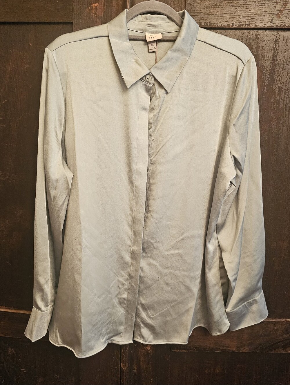 Pale Blue/Green Satin Button-Up Shirt